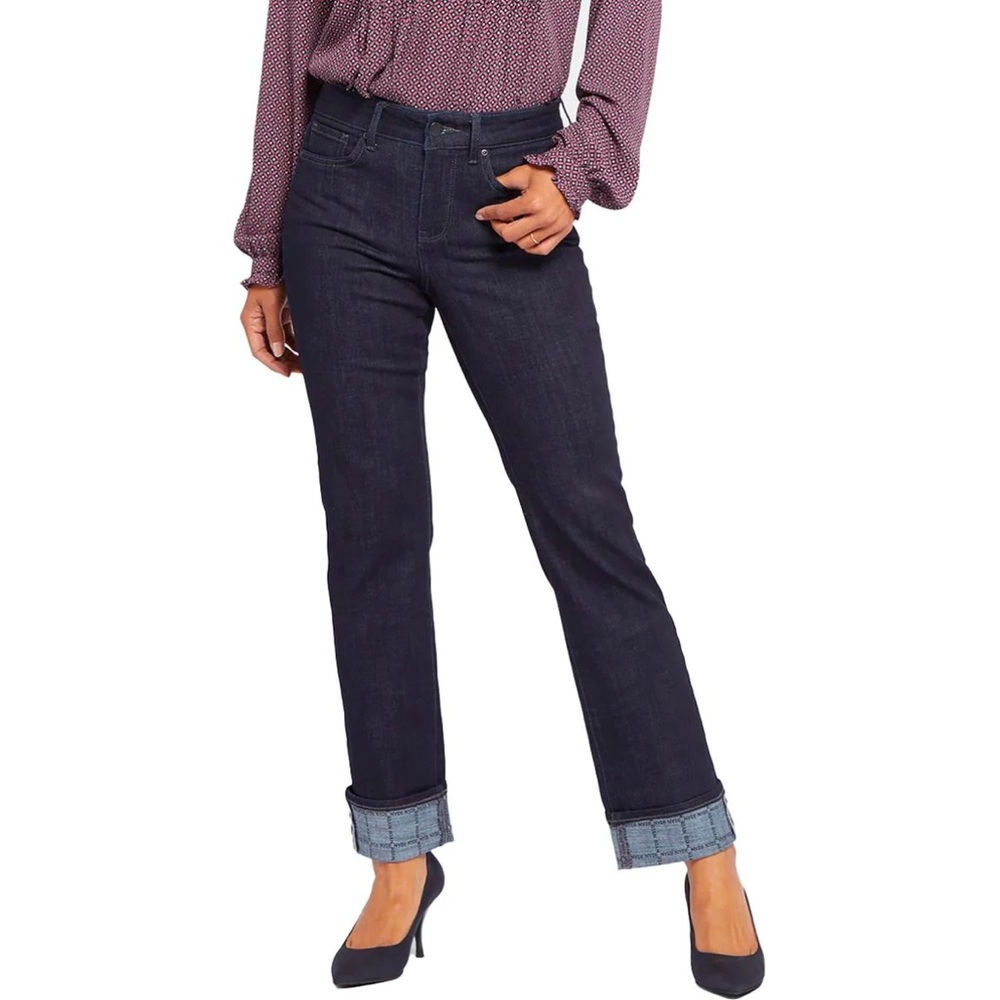 NWT💙 NYDJ Marilyn Straight Denim Jeans With Printed Cuff, Rinse/Blue #MGTBMS8713